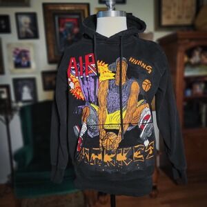 Market Hoodie Black Air Basketball Graphic Streetwear Mens Small Pullover Sweat